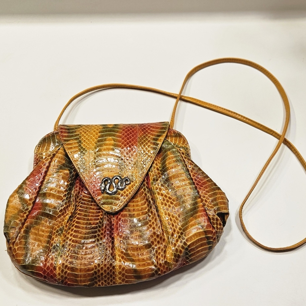 JRenee RARE Vintage 80's Tropical Sunburst  Snakeskin Cross Body